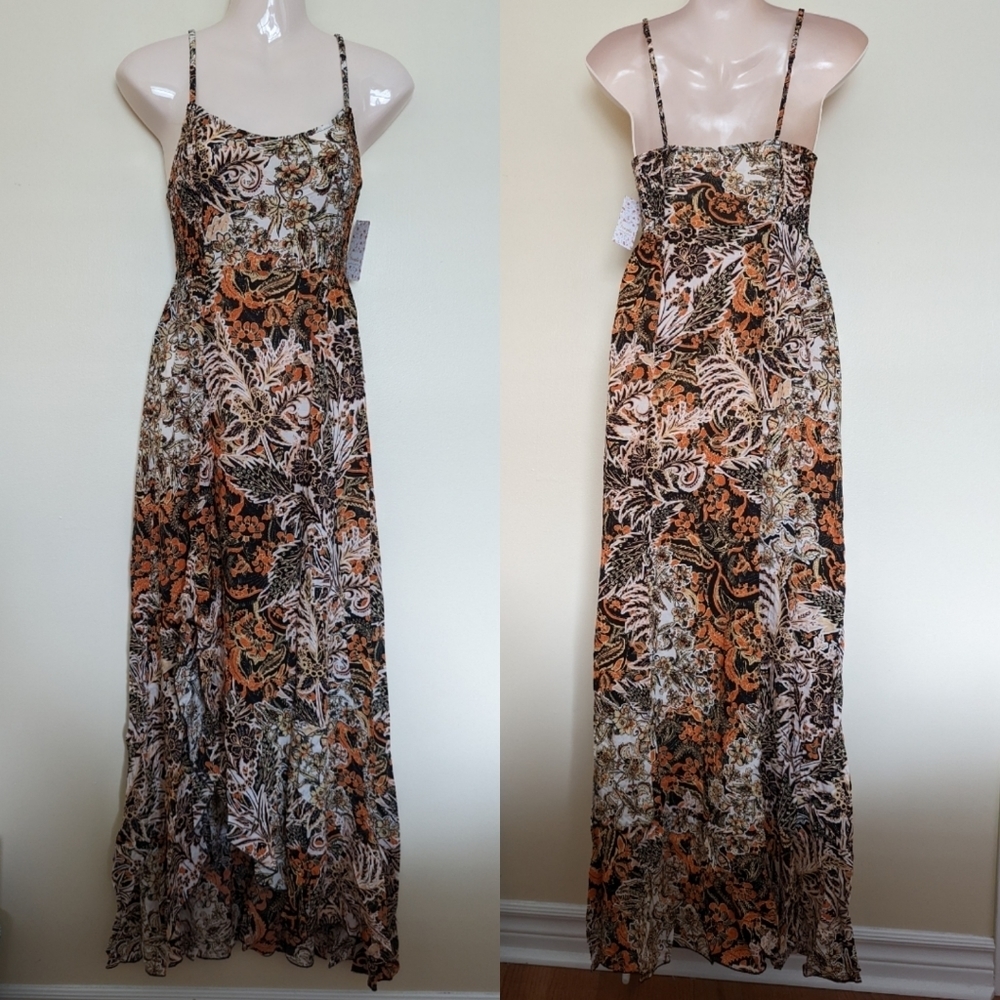 Free People forever yours smocked printed boho maxi slip dress xs small - Picture 5 of 13